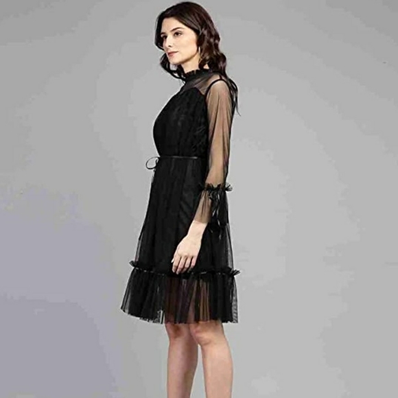 Black net full sleeve midi dress - Picture 5 of 6